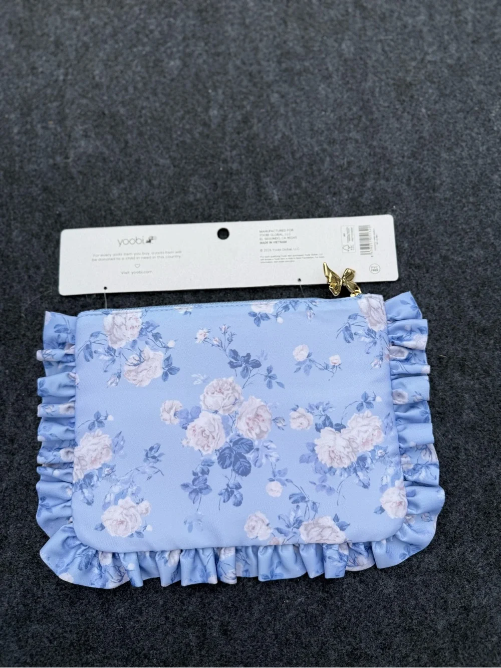 Loveshackfancy Accessory Pouch with ruffles everblooming rosettes whisper blue